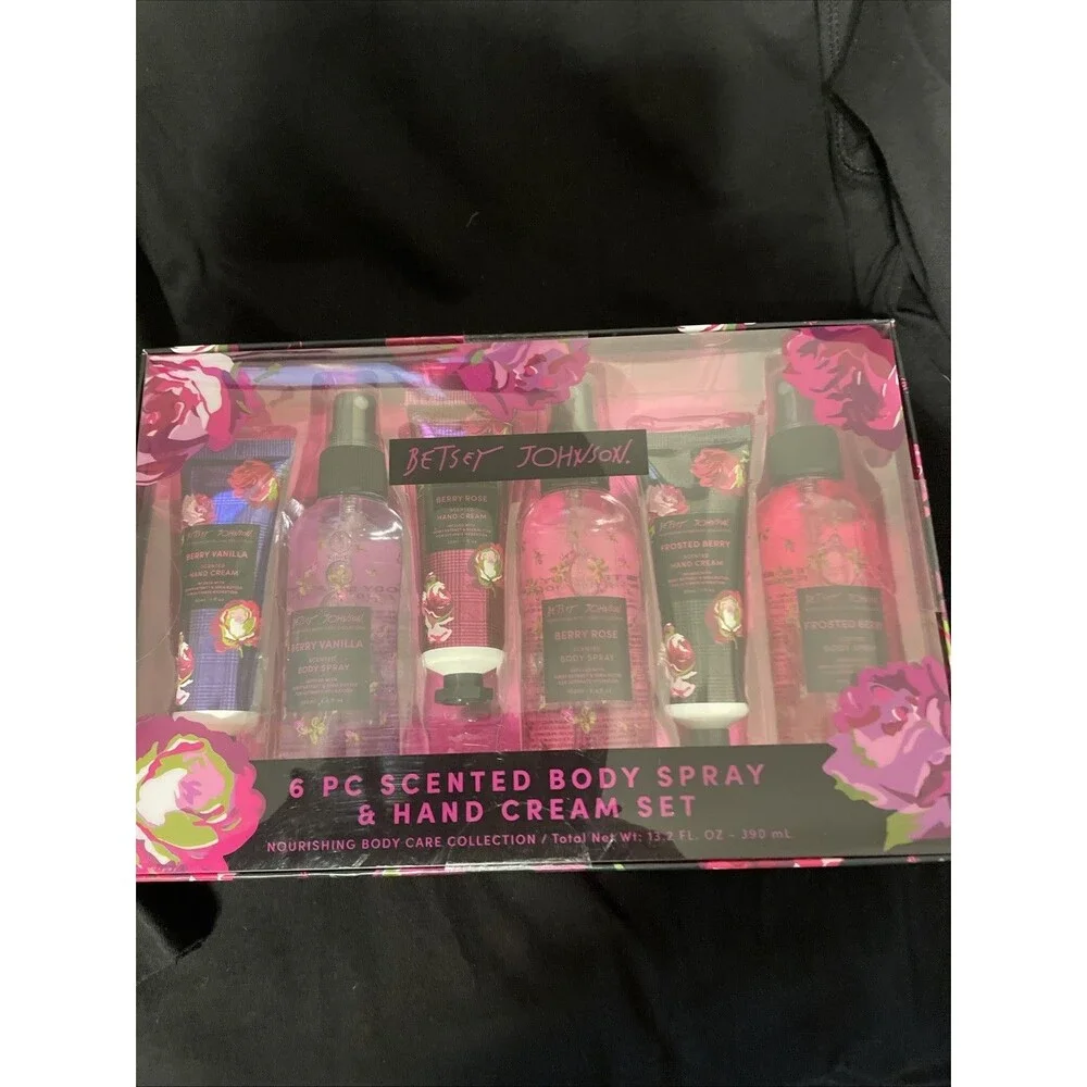 Betsey Johnson Scented Hand Cream Body spray 6 Piece Collection Berry